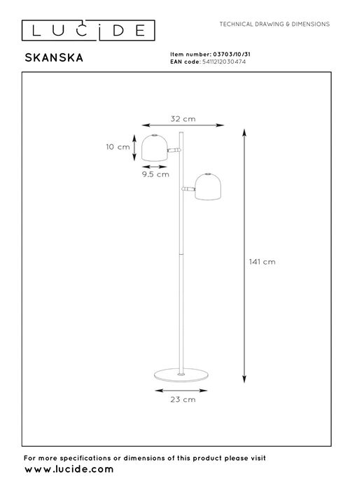 Lucide SKANSKA - Stehlampe - LED 3 StepDim - 2x5W 3000K - Weiß - technisch